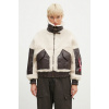 Bunda Alpha Industries Teddy PU Bomber dámska, béžová farba, prechodná, oversize, 148001