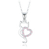 MINET Strieborný náhrdelník mačka so srdiečkom s bielymi a ružovými zirkónmi