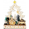 Dekorácia MagicHome Vianoce, dedinka, drevo, 12xLED teplá biela, 25x7.5x32 cm, 2xAA