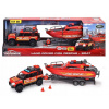 Majorette Autíčko hasičské s prívesom a loďou Land Rover Fire Rescue kovové so zvukom a svetlom dĺžka 33,5 cm
