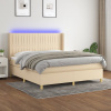 vidaXL Posteľ boxsping s matracom a LED krémová 180x200 cm látka - Krémová - 166514-100876