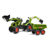 Falk Šliapací traktor 1010W Claas Axos s nakladačom, rýpadlom a vlečkou