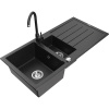 Mexen Andres žulový drez 1,5-komorový s odkvapkávačom a kuchynskou batériou Telma, čierny/strieborný - 6515-73-670200-70