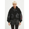 Bunda Alpha Industries Teddy PU Bomber dámska, čierna farba, prechodná, oversize, 148001