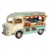 Clayre & Eef Béžovo-modrý kovový retro model autobus občerstvenie s kvetmi - 26*14*14 cm - Clayre & Eef