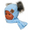 BABY NELLYS Zimná čiapočka s šálom - chlupáčkové bambuľky - modrá, šedé bambuľky Baby Nellys 8596309243986