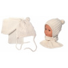 Baby Nellys Zimní čepice na zavazování s bambulky šál béžová