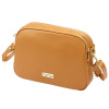 Dámska kožená kabelka MiaMore 01-068 DOLLARO Camel Crossbody peňaženka Zlatý hardware