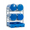 Regál na sudy / stáčacia stanica pre 4x sud à 200 l, záchytná vaňa z plastu, 1429 x 1235 x 1637 mm