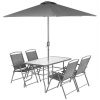SET ZÁHRADNÉHO NÁBYTKU STÔL 4 STOLIČKY A SLNEČNÍK SIVÝ NEPLATÍ