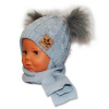 BABY NELLYS Zimná čiapočka s šálom - chlupáčkové bambuľky - šedá, šedé bambuľky Baby Nellys 8596309243993