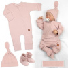 Baby Nellys Rastúci rebrovaný overálek, čiapočka a topánočky, 3D, Nature - púdrovo ružová, veľ. 86/92, 86/92 (18-24m)