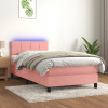 Box spring postel s matrací a LED růžová 90x200 cm samet Růžová 3134386