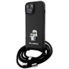 Puzdro Karl Lagerfeld Crossbody Saffiano Metal Pin Karl & Choupette pre iPhone 15 - čierne (Puzdro Karl Lagerfeld Crossbody Saffiano Metal Pin Karl & Choupette pre iPhone 15 - čierne)