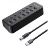 PREMIUMCORD Hub USB 3.2, 7-portový s vypínači portů, 5G SuperSpeed, Černá ku3hub7a