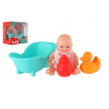 Bábika 10cm pevné telo plast s vaničkou s doplnkami v krabičke 16x15x10cm