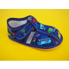 Detské barefoot papučky Baby Bare - modré s autíčkami BAREFOOT 764-SK403