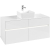 VILLEROY & BOCH Collaro závesná skrinka pod umývadlo na dosku (umývadlo v strede), 4 zásuvky, s LED osvetlením, 1200 x 500 x 548 mm, Glossy White, C041B0DH