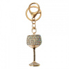 Clayre & Eef Zlatý kovový prívesok na kľúče s kamienkami pohár na víno - 3*2*6 cm - Clayre & Eef