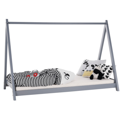 Montessori posteľ, sivá, borovicové drevo, GROSI Farba: Sivá