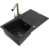 Mexen Cesar granitový drez 1-komorový s odkvapkávačom a kuchynskou batériou Duero, čierny - 6514-77-671600-50-B