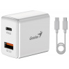 GENIUS nabíjecí set PD-20ACP, 20W, rychlé nabíjení, USB-C PD3.0, USB-A QC3.0, 1m kabel USB-C USB-C, bílá 32590009400
