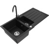 Mexen Andres žulový drez 1,5-komorový s odkvapkávačom a kuchynskou batériou Telma, čierny - 6515-77-670200-70