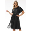 Flitrované dámske šaty s tylom v čiernej farbe, A662 S