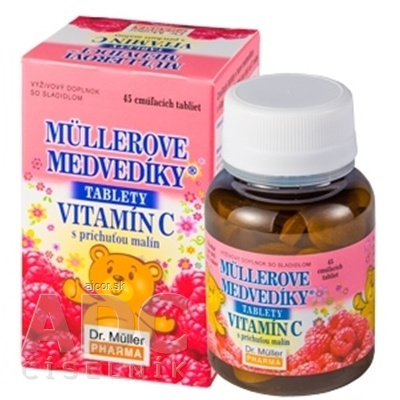 Dr. Müller Pharma s.r.o. MÜLLEROVE medvedíky - VITAMÍN C tbl s príchuťou malín 1x45 ks