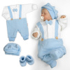 Baby Nellys Rastúci pletený overálok 3D Hand Made malý Elegan sv. modrý, biela