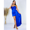 Dámske krátke saténové spoločenské šaty so štólou - modré - L