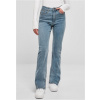 Ladies Highwaist Straight Slit Denim Pants - black washed 34