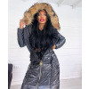 EU Dámska dlhá metalická čierna bunda s kožušinou na zimu Veľkosť: S