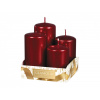 Svíčky adventní STUPŇOVITÉ metal lesk d4x6/7/8/9cm 4ks bordó