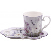 HOME ELEMENTS Porcelánový hrnček 360 ml s podšálkou, Levanduľa