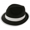 Klobúk Gangster - mafián čierny s bielou páskou - mafia