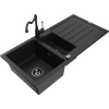 Mexen Andres granitový drez 1,5-komorový s odkvapkávačom a kuchynskou batériou Carla, čierny - 6515-77-670700-70-B