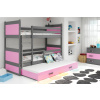Interbeds Poschodová posteľ Rico 3 trojmiestna grafit 200cm x 90cm ružová