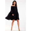 Dámske volánové čierne šaty s opaskom, A578 L/XL