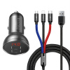 Baseus nabíjačka do auta s 24W displejom + 3v1 Baseus Three Primary Colors USB kábel 1,2 m