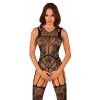 Obsessive Bodystocking F239 s kvetinovým vzorom Čierna S/M/L