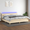 Box spring postel s matrací a LED krémová 200x200 cm textil Krémová 3133826