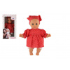 Bábika/Bábätko Hamiro 30cm, látkové telo šaty červené + biela bodka + šatka v krabici 20x35x13cm