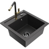 Mexen Vito, 1-komorový granitový drez 490x520x210 mm a drezová batéria Flora, čierna škvrnitá, 6503-76-670401-75-B