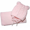 BABY NELLYS Zimná pletená čiapočka s šálom TEDDY s brmbolcami - sv. ružová, vel. 62/68