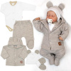 Baby Nellys Pletená sada, Star Boy 5D, body, polodupačky, sveter, čiapočka, rukavice - béžová, biela, 56 (1-2m)