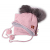 Baby Nellys Zimná čiapka s fleecom a chlupáčka. bambuľky Star komínok pudrová
