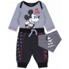 Detské body - Detská súprava Disney 62 Gray 3 PCS. (Body + nohavice + Bib Mickey Mouse 0-3 m 62 cm)