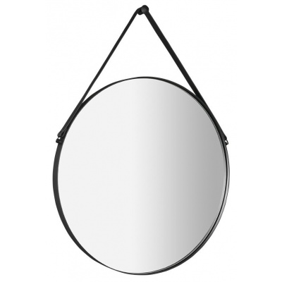 SAPHO ORBITER zrkadlo guľaté s koženým opaskom, ø 70cm, čierna mat ORT070