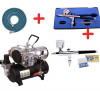 Airbrush set: 2x Airbrush pištoľ a airbrush kompresor AS-28A + 1x hadica (2x Airbrush pištoľ FENGDA + Dvojvalcový kompresor FENGDA AS-28A + hadica)